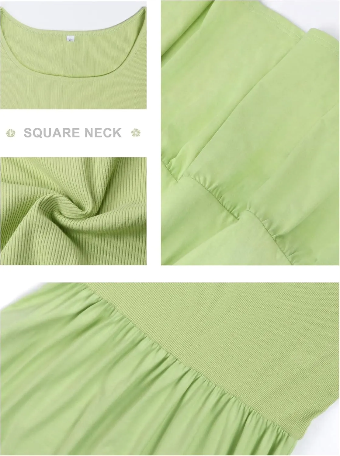 HDLTE Women Summer Dresses 2025 Square Neck Tiered Tank Long Maxi Casual Sundress with Pockets