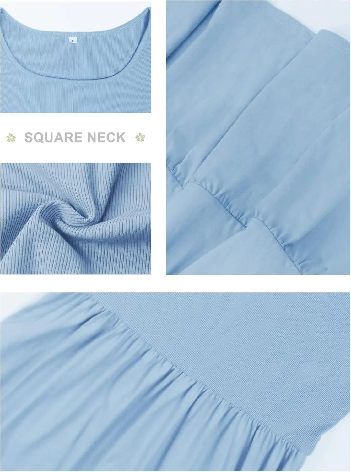HDLTE Women Summer Dresses 2025 Square Neck Tiered Tank Long Maxi Casual Sundress with Pockets