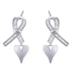 Heart Earrings Ribbon Earrings for Women 925 Sterling Silver Earrings Bow Earrings Dangle Earrings for Woman