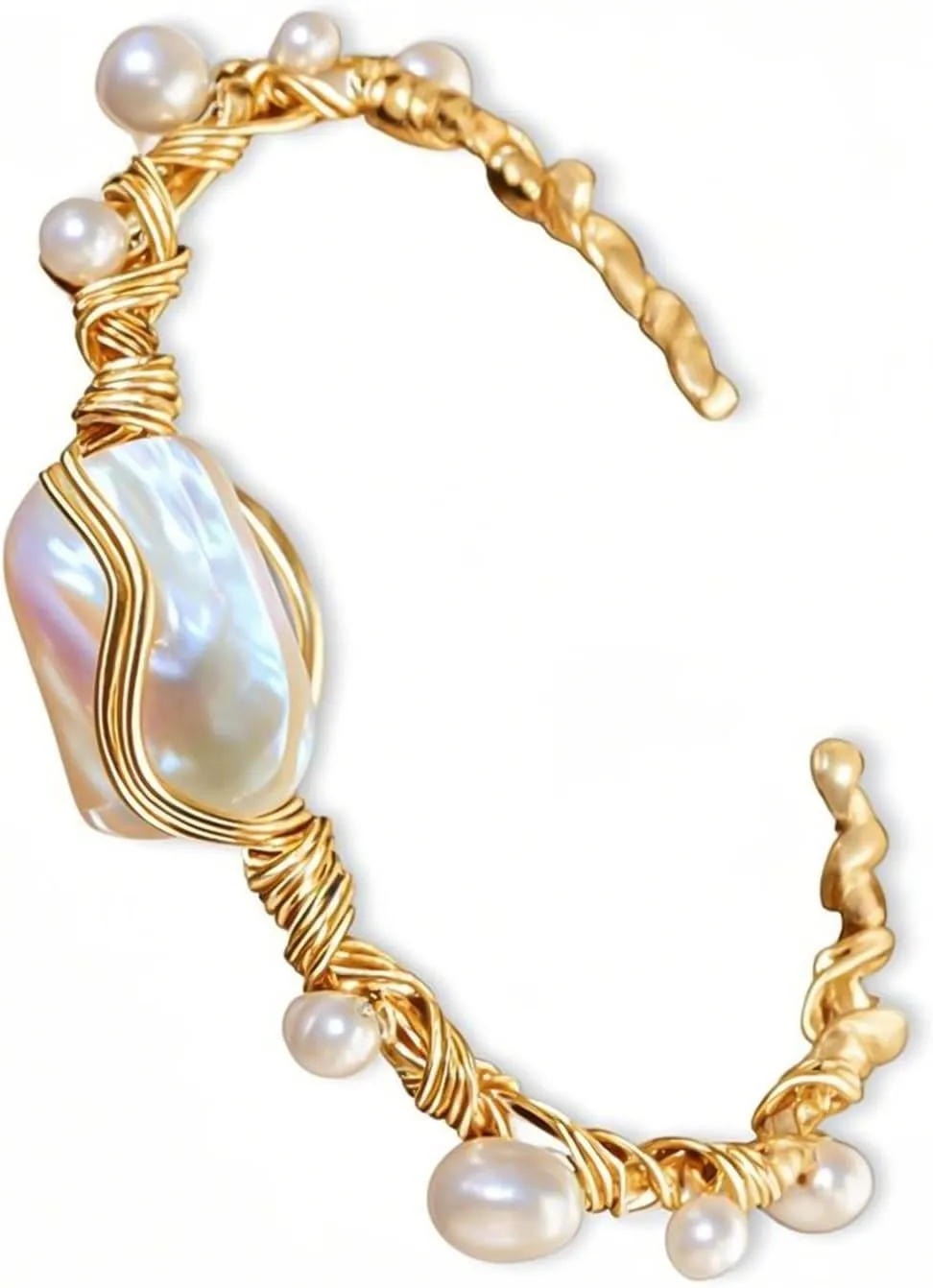 HETICA Gold Baroque Pearl Bracelet, Adjustable Gold Wrap Design Pearl Bracelet 18K Gold Plated Delicate Small Pearl Bracelet for Women Birthday Anniversary Valentine's Day Christmas Gift