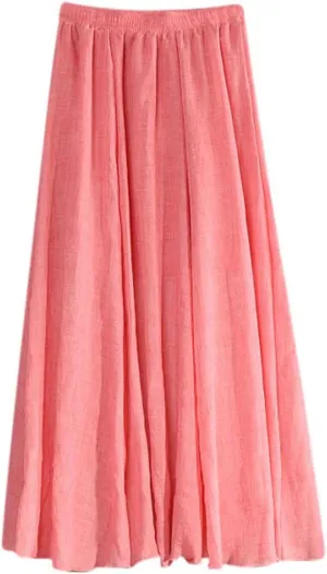 HGps8w Cotton Linen Maxi Skirt for Women - Casual Comfy Elastic Waiste Versatile Solid Color Ankle Length Skirts