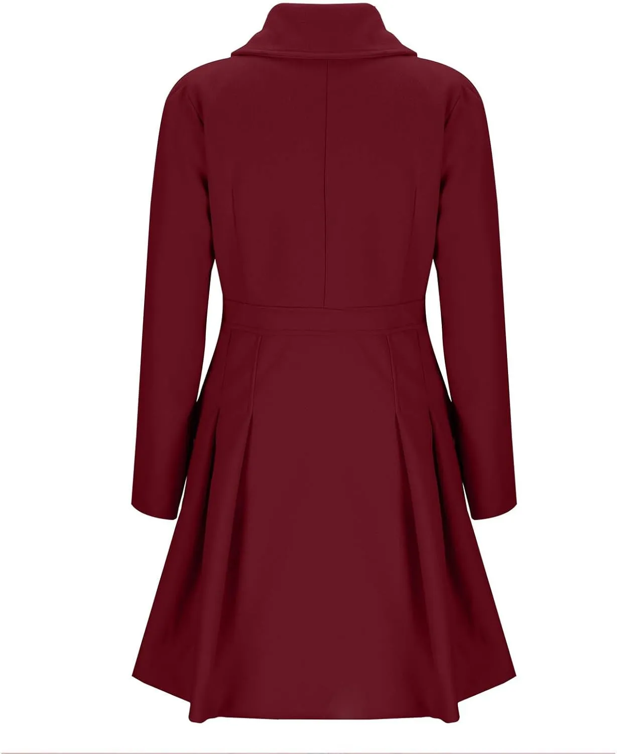 HGps8w Womens Elegant Pleated Wool Coats Double-Breasted Notched Lapel Winter Wool Blend Peacoat Trench Overcoat with Pockets