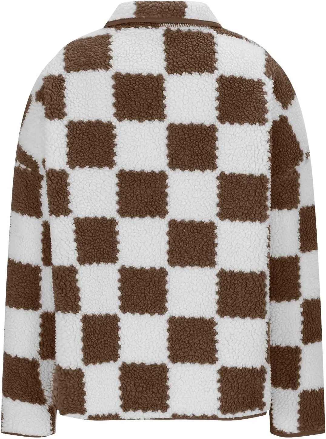 HGps8w Women's Fleece Checkerboard Winter Coats Loose Button Down Plaid Causal Warm Fuzzy Shearling Sherpa Jackets