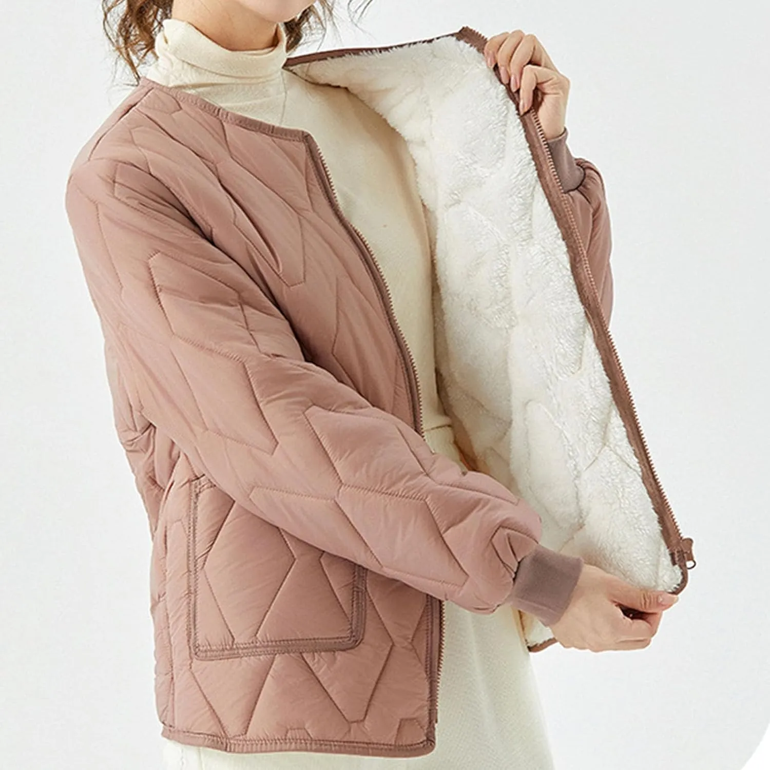 HGps8w Women's Quilted Winter Down Coat - Zip Up Long Sleeve Warm Puffer Jacket Insulated Outerwear with Pockets