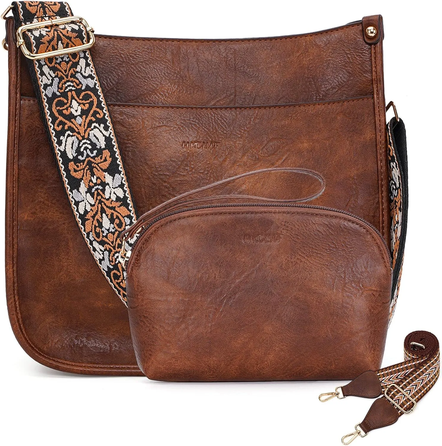 HKCLUF Crossbody Bag Purse for Women 2PCS/Set Leather Hobo Handbag Wallet Set With 2Adjustable Guitar Strap Shoulder Bag