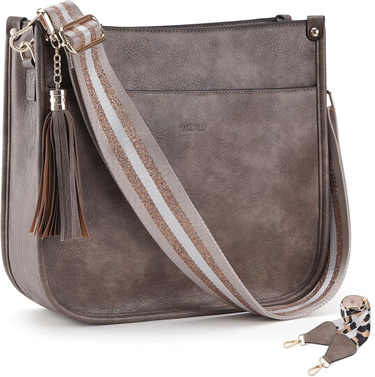 HKCLUF Crossbody Bag Purse for Women 2PCS/Set Leather Hobo Handbag Wallet Set With 2Adjustable Guitar Strap Shoulder Bag