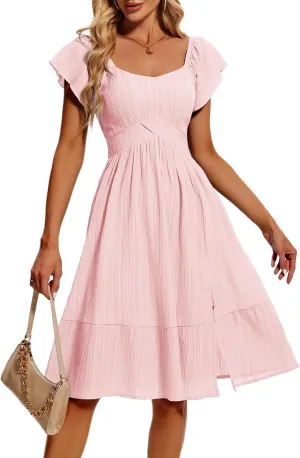 HomRain Women's Casual Dresses for Summer 2025, Vintage Graduation Square Neck Split Beach Dress for Tea Party