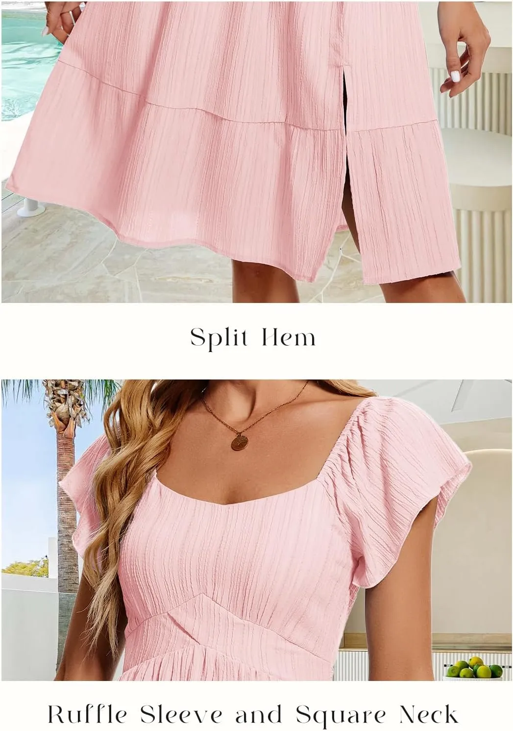 HomRain Women's Casual Dresses for Summer 2025, Vintage Graduation Square Neck Split Beach Dress for Tea Party