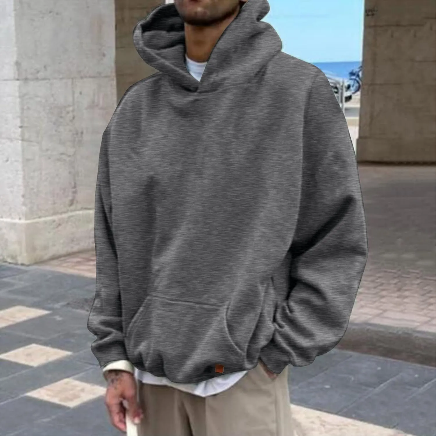 Hoodies for Men 2024 Mens Casual Hooded Oversized Loose Fit Hoodie Pullover Sweatshirts Long Sleeve Mens Shirts