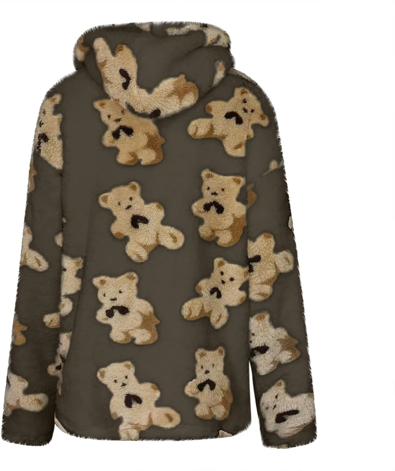 Hoodies For Teen Girls Oversized Sherpa Hoodie Women Fuzzy Fleece Hooded Sweatshirt Cute Teddy Bear Print Pullover Tops
