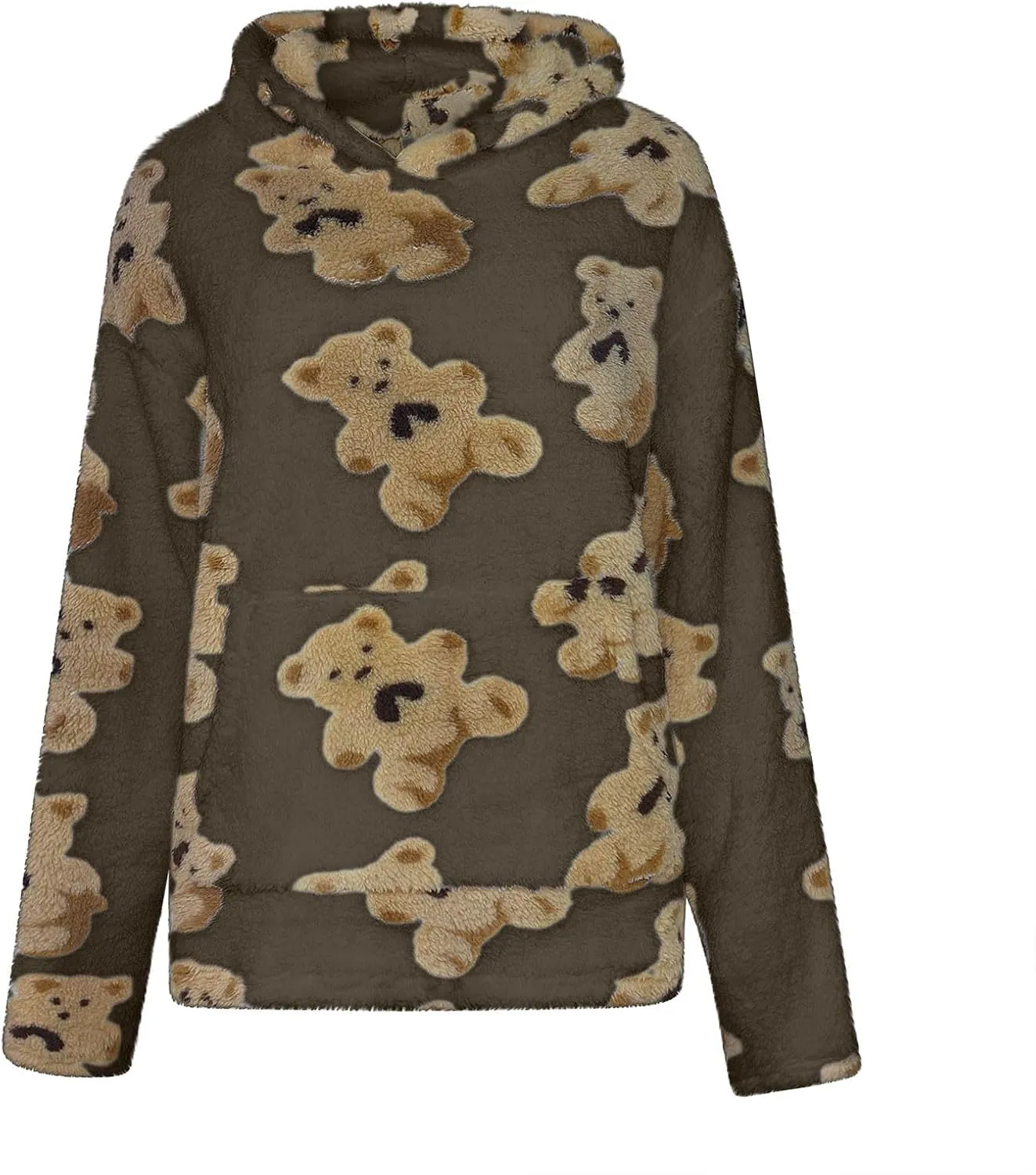 Hoodies For Teen Girls Oversized Sherpa Hoodie Women Fuzzy Fleece Hooded Sweatshirt Cute Teddy Bear Print Pullover Tops