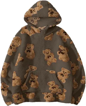 Hoodies For Teen Girls Oversized Sherpa Hoodie Women Fuzzy Fleece Hooded Sweatshirt Cute Teddy Bear Print Pullover Tops