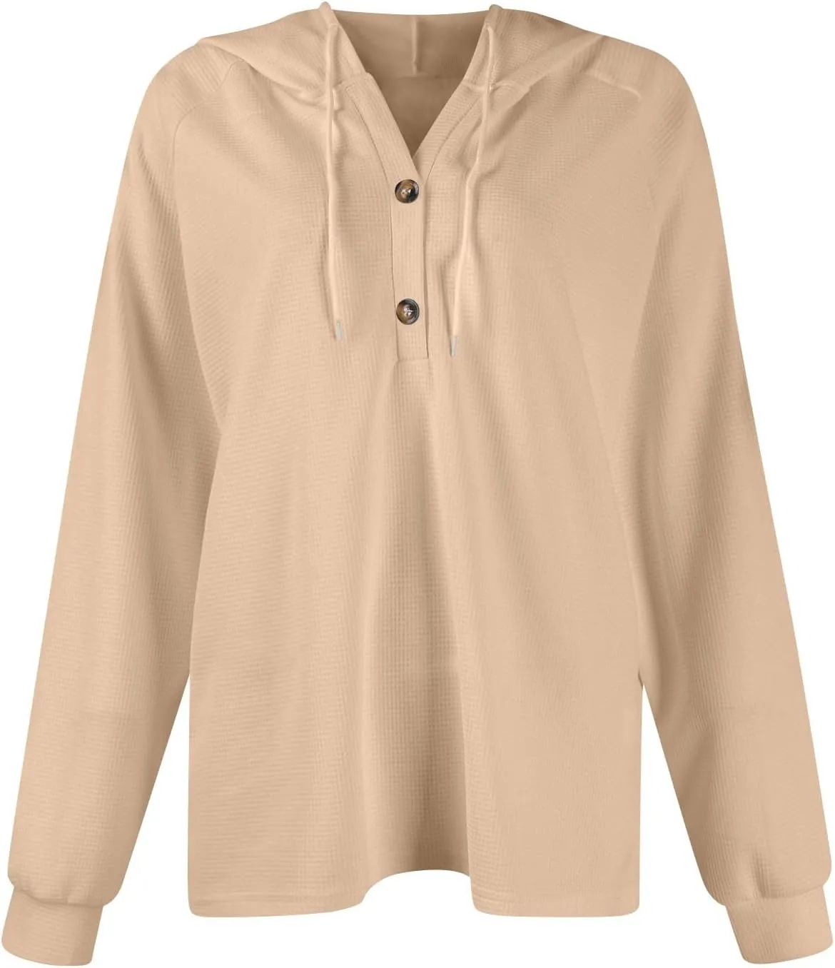 Hoodies for Women Button V Neck Waffle Knit Tops Long Sleeve Shirts Fall Casual Comfy Pullover Sweatshirt Hooded Tops