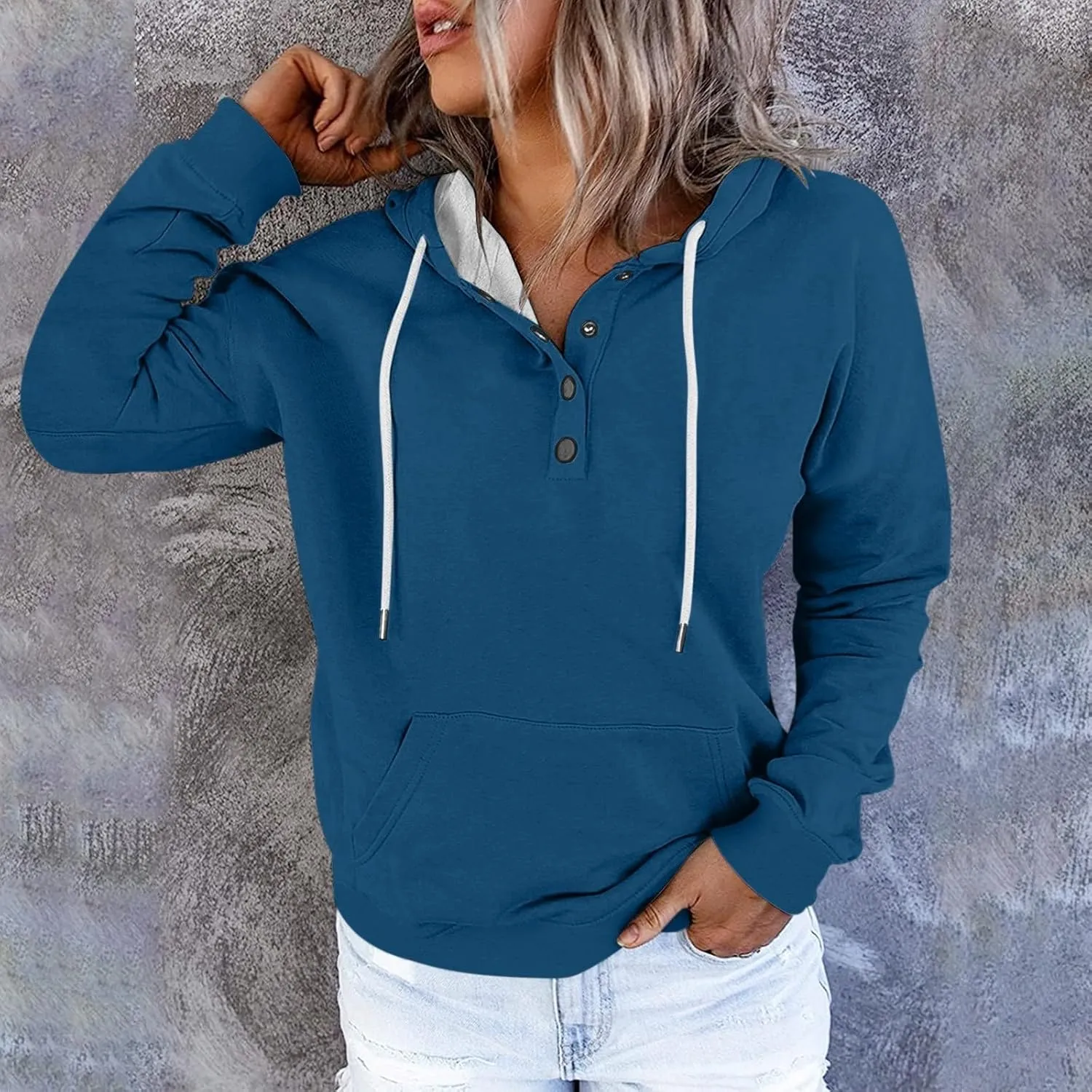 hoodies for women oversized sweatshirt trendy long sleeve button drawstring pullover sweater tops fall winter clothes 