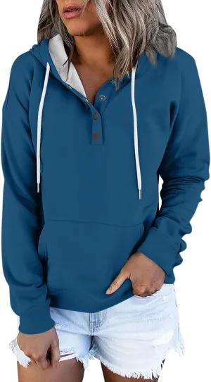 hoodies for women oversized sweatshirt trendy long sleeve button drawstring pullover sweater tops fall winter clothes 