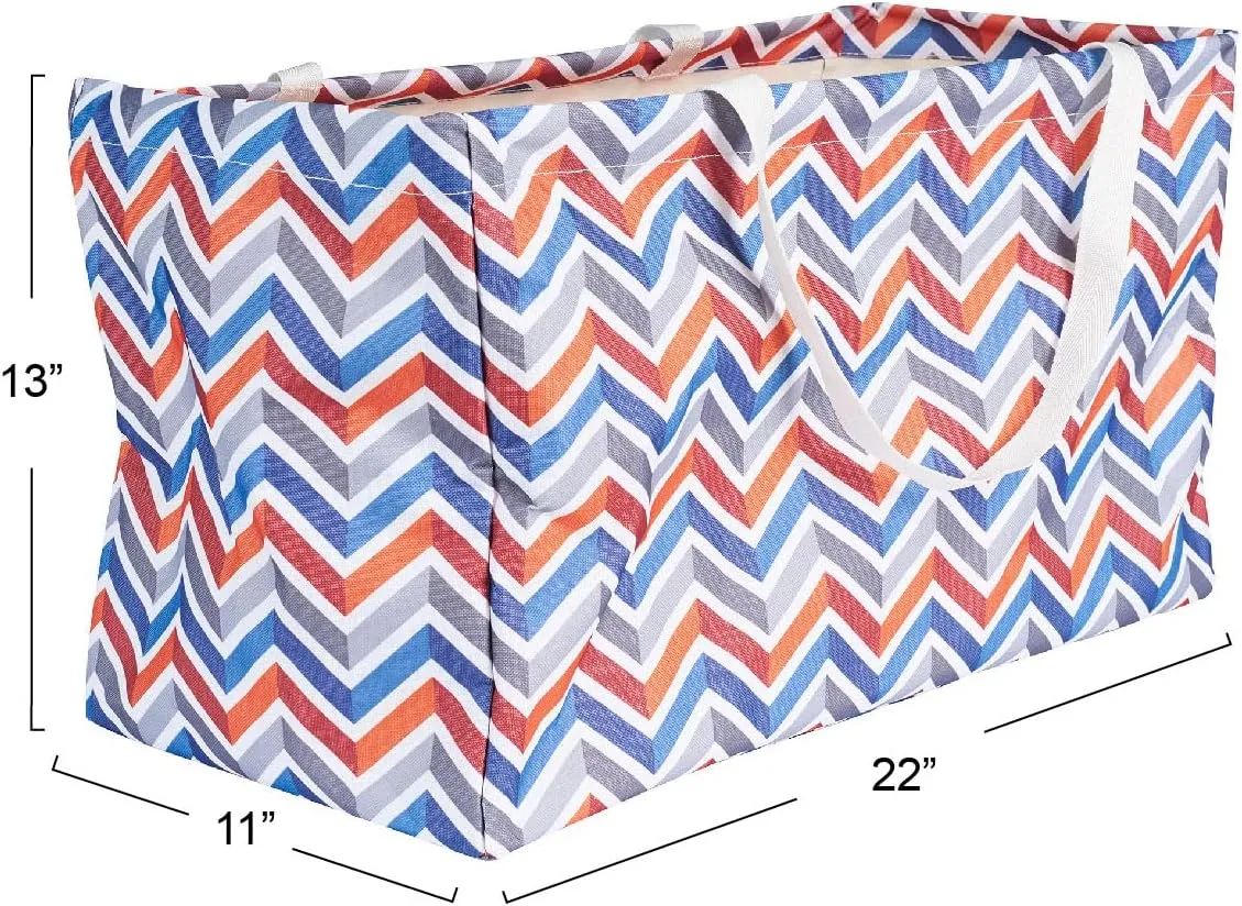 Household Essentials Canvas Utility Tote with Handles, Rectangular Krush Container Tote, Water-Resistant Vinyl Lining, Large Capacity, Durable and Versatile, Chevron Pattern