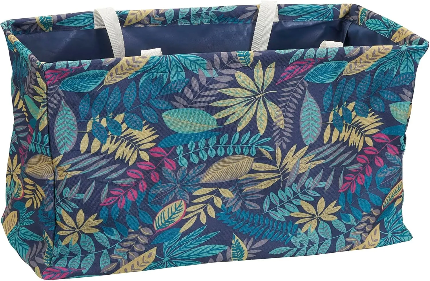 Household Essentials Krush Container All-Purpose Utility Tote, Water-Resistant Vinyl Lining, Leaf Pattern