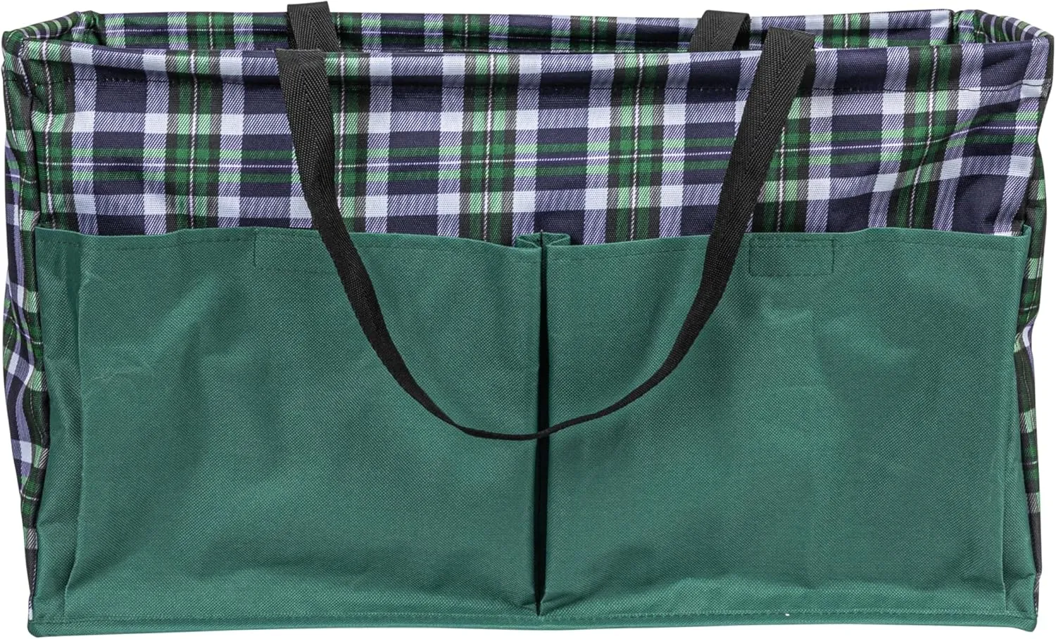 Household Essentials Krush Container All-Purpose Utility Tote, Water-Resistant Vinyl Lining with Pockets, Plaid