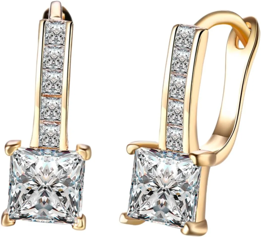Huge Zircon Diamond Earrings Gold Plated Dangle Earrings for Women Trendy Gold Accessory