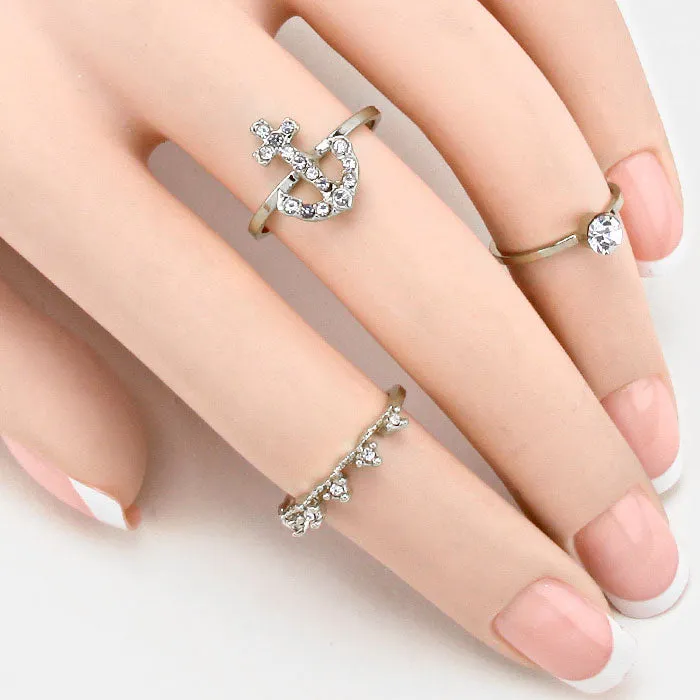 iLLASPARKZ 3-PCS Crystal Anchor Ring Set