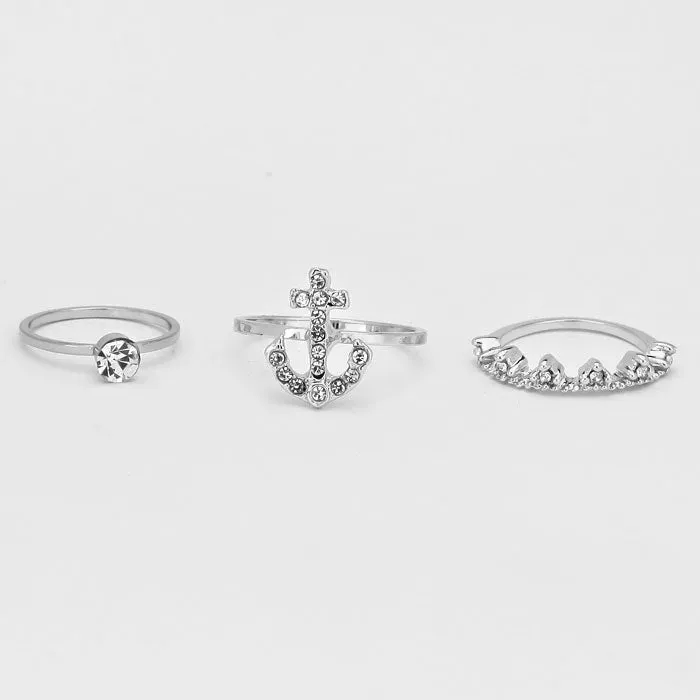 iLLASPARKZ 3-PCS Crystal Anchor Ring Set