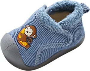 Infant Girls Boys ??artoon Cotton Cloth Plush Shoes Soft Flat Bottom Lightweight Slip On Warm Sport Shoes for Baby Shoes