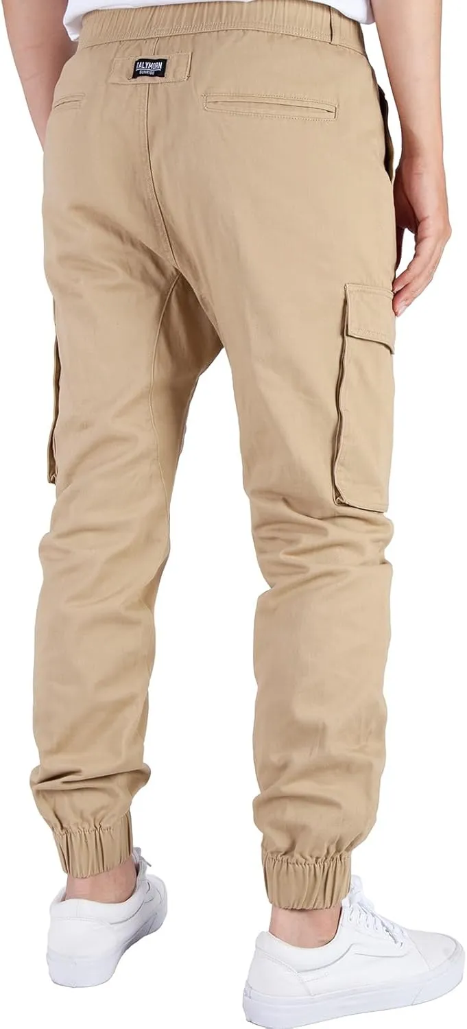 ITALYMORN Khaki Cargo Joggers for Men Elastic Ankle and Waist Casual Chino Pants with Pockets
