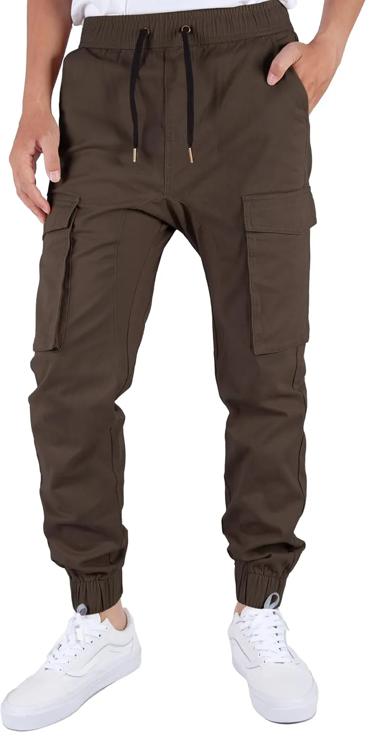 ITALYMORN Khaki Cargo Joggers for Men Elastic Ankle and Waist Casual Chino Pants with Pockets