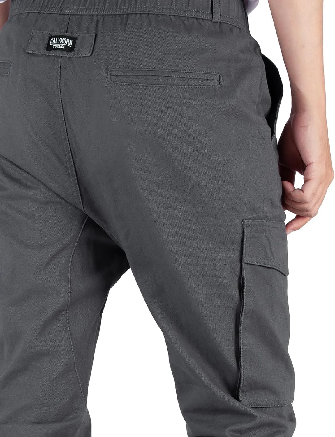 ITALYMORN Khaki Cargo Joggers for Men Elastic Ankle and Waist Casual Chino Pants with Pockets