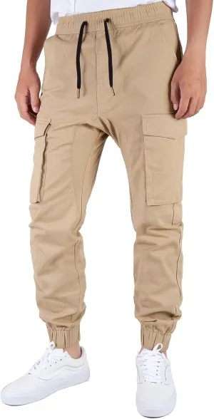 ITALYMORN Khaki Cargo Joggers for Men Elastic Ankle and Waist Casual Chino Pants with Pockets