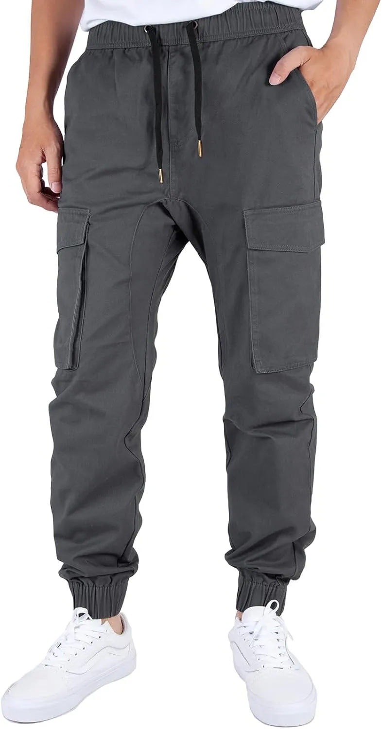 ITALYMORN Khaki Cargo Joggers for Men Elastic Ankle and Waist Casual Chino Pants with Pockets