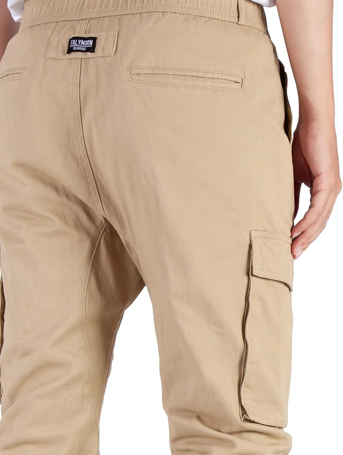 ITALYMORN Khaki Cargo Joggers for Men Elastic Ankle and Waist Casual Chino Pants with Pockets