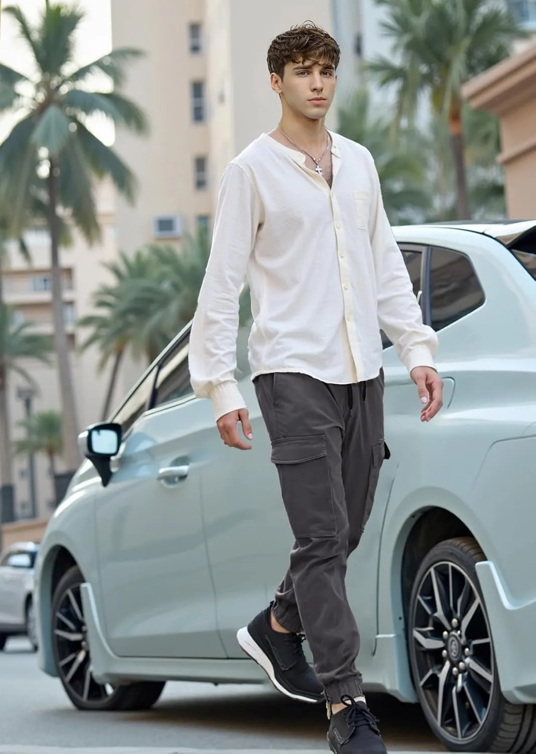 ITALYMORN Khaki Cargo Joggers for Men Elastic Ankle and Waist Casual Chino Pants with Pockets