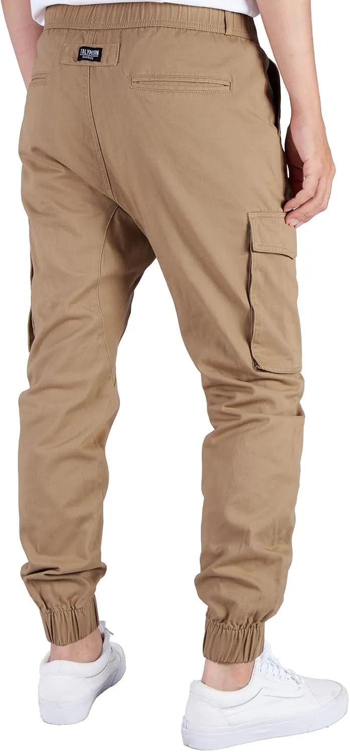 ITALYMORN Khaki Cargo Joggers for Men Elastic Ankle and Waist Casual Chino Pants with Pockets