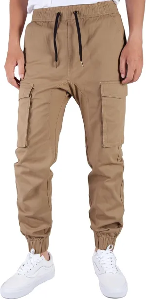 ITALYMORN Khaki Cargo Joggers for Men Elastic Ankle and Waist Casual Chino Pants with Pockets
