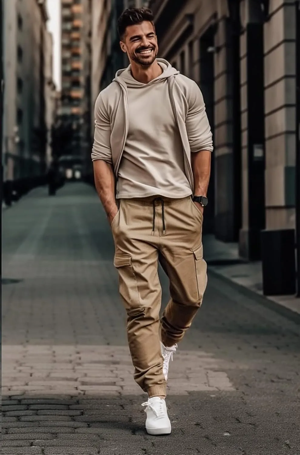 ITALYMORN Khaki Cargo Joggers for Men Elastic Ankle and Waist Casual Chino Pants with Pockets