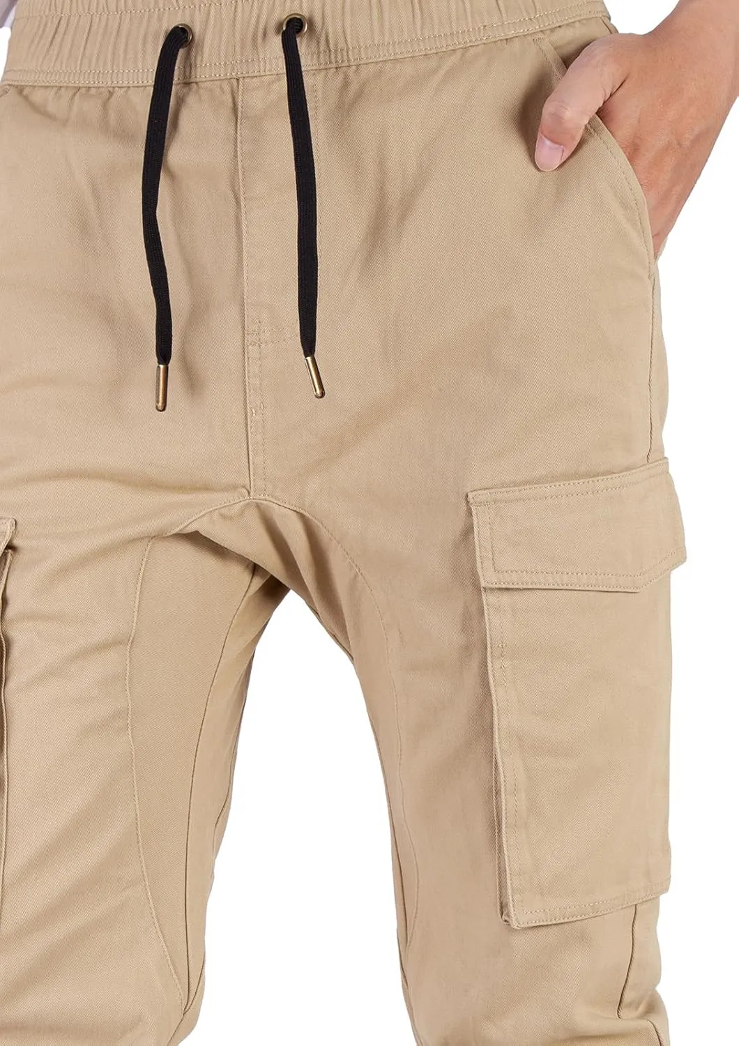 ITALYMORN Khaki Cargo Joggers for Men Elastic Ankle and Waist Casual Chino Pants with Pockets