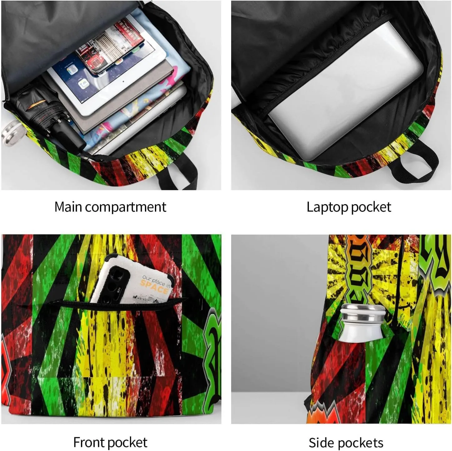 Jamaican Reggae Laptop Backpack Shoulder Bag Laptop Pack Travel Backpacks Commuter Back Pack Casual Daypack Bags With Side Pockets