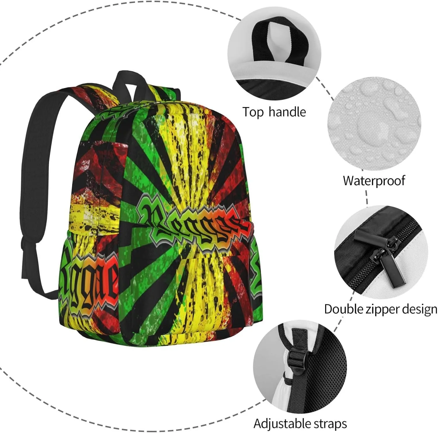 Jamaican Reggae Laptop Backpack Shoulder Bag Laptop Pack Travel Backpacks Commuter Back Pack Casual Daypack Bags With Side Pockets