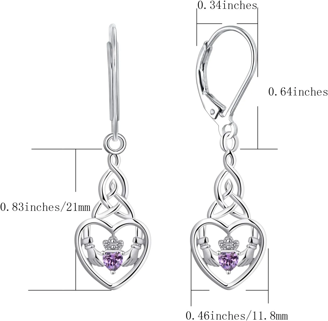 JO WISDOM Women Earrings,925 Sterling Silver Irish Celtic Claddagh Love Heart Drop & Dangle Leverback Earrings with 5A Cubic Zirconia