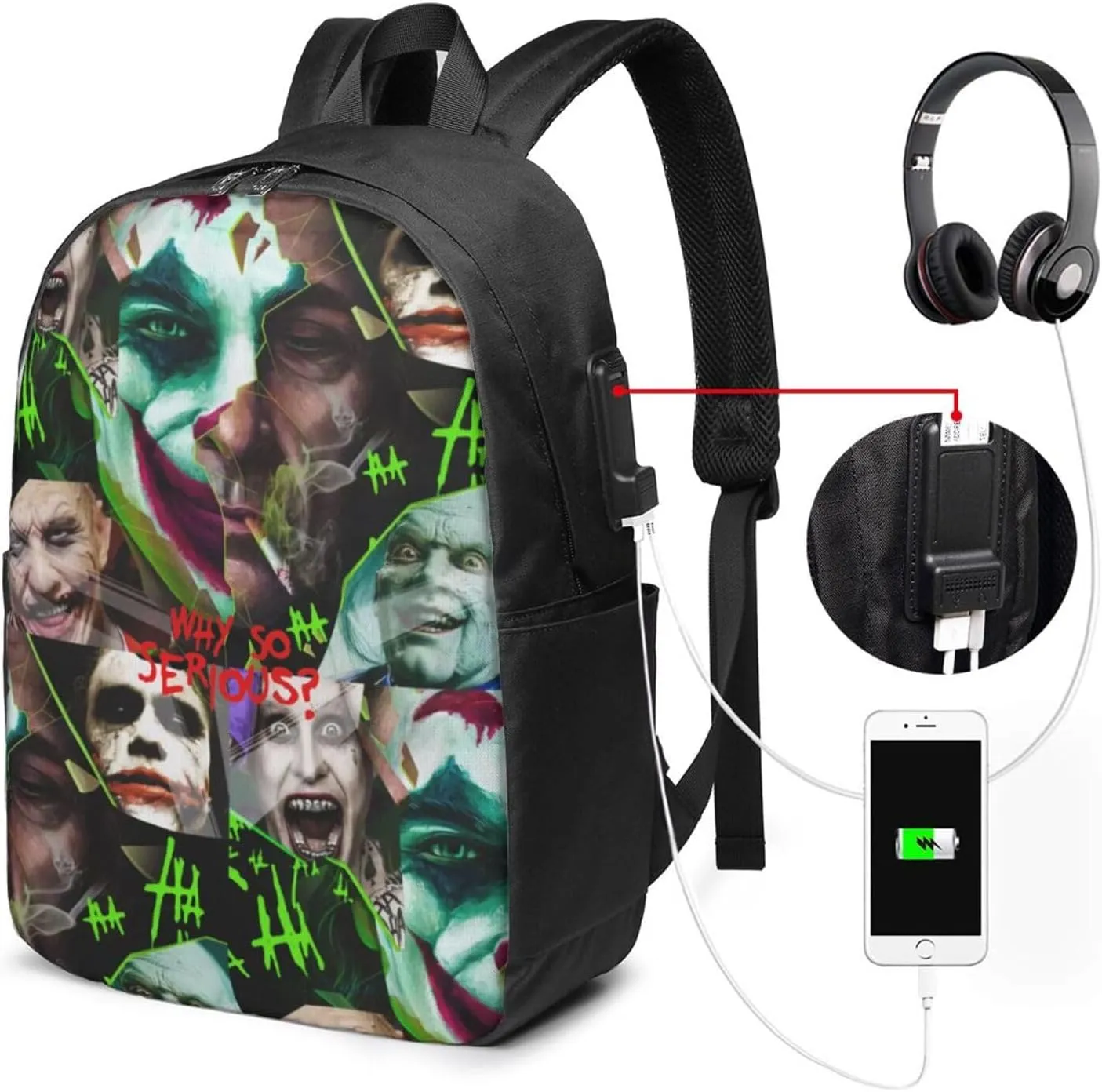 Joker Laptop Backpack Sports Backpack Music Elements Travel Backpack Classic Backpack With USB port