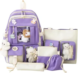 KAWAII Backpack SET 5 Pcs School Backpack Cute Aesthetic BackpackSet Aesthetic School Bags Cute Bookbag