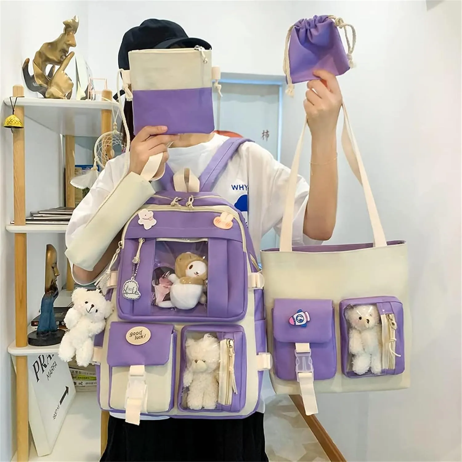 KAWAII Backpack SET 5 Pcs School Backpack Cute Aesthetic BackpackSet Aesthetic School Bags Cute Bookbag