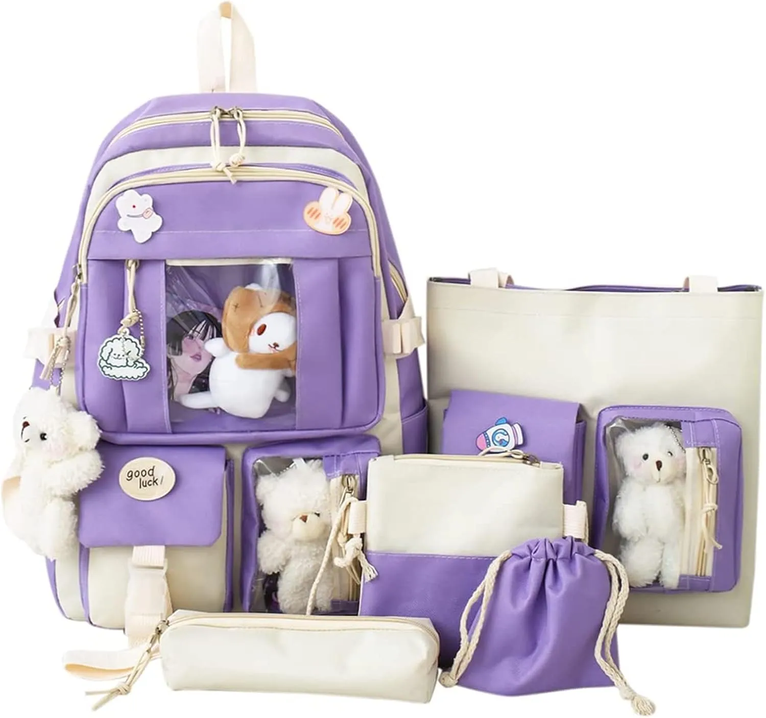 KAWAII Backpack SET 5 Pcs School Backpack Cute Aesthetic BackpackSet Aesthetic School Bags Cute Bookbag