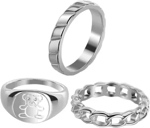 KESYOO 3Pcs Cartoon Bear Rings Set Aesthetic Jewelry for Teen and Women Trendy Cute Stacking Rings for Themed Finger Accessories