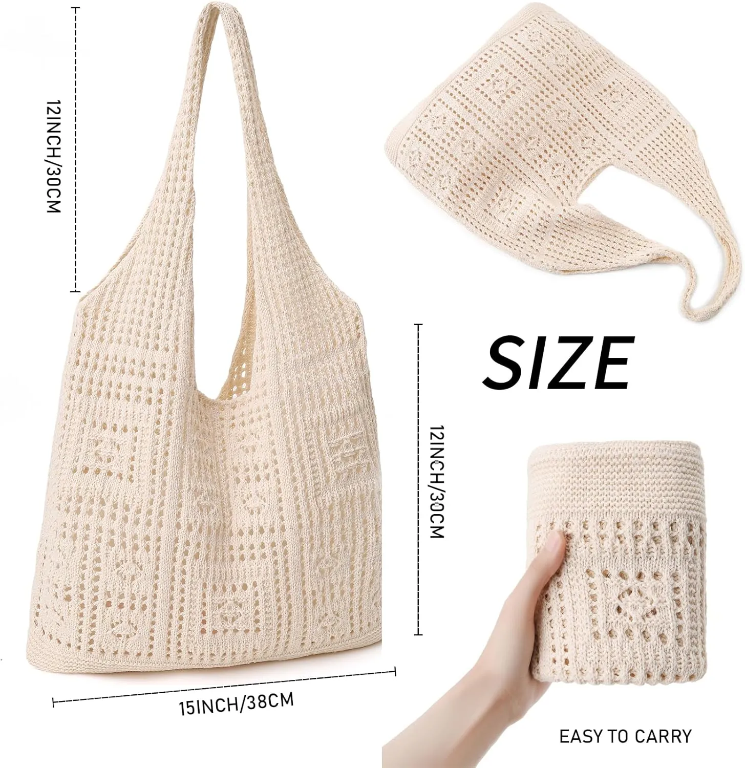 Knitted Shoulder Tote Bag Large Crochet Beach Bag Hobo Bag Aesthetic Tote Handbags for Women