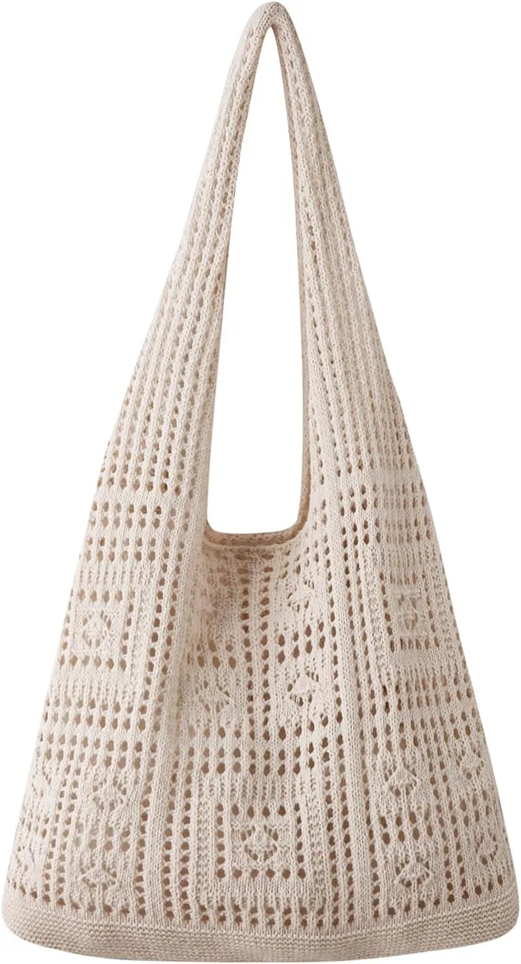 Knitted Shoulder Tote Bag Large Crochet Beach Bag Hobo Bag Aesthetic Tote Handbags for Women