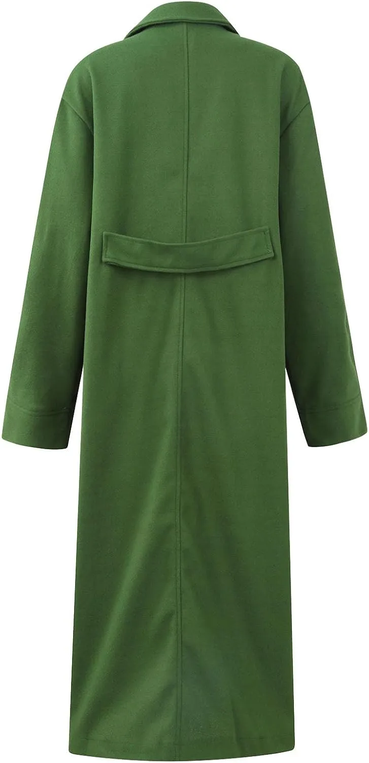 Kubbon Womens Long Pea Coats Business Long Wool Blend Coat Casual Long Sleeve Trench Coat Open Front Dressy Jackets