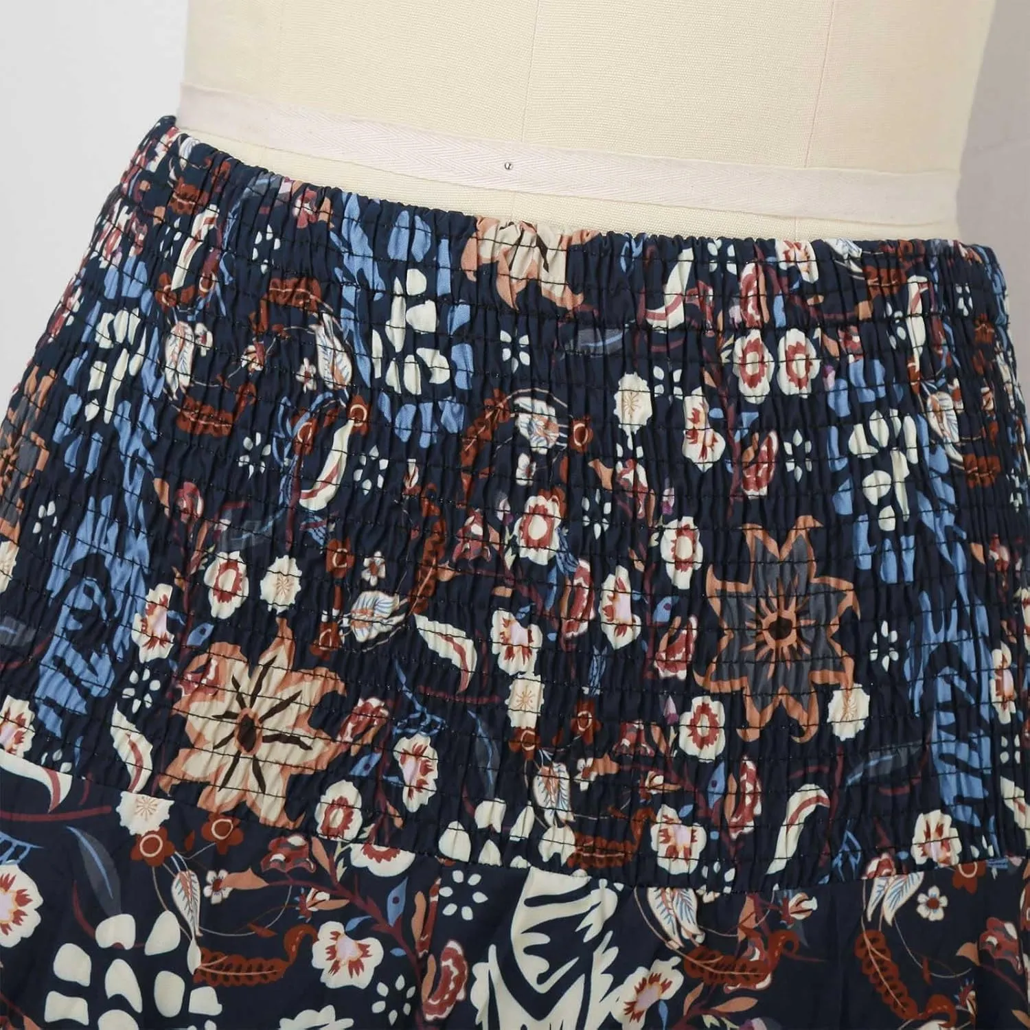 Ladies Boho Maxi Skirts Summer Beach Flowy Tiered High Waist A-Line Skirt Vintage Bohemian Mexico Vacation Outfits for Women