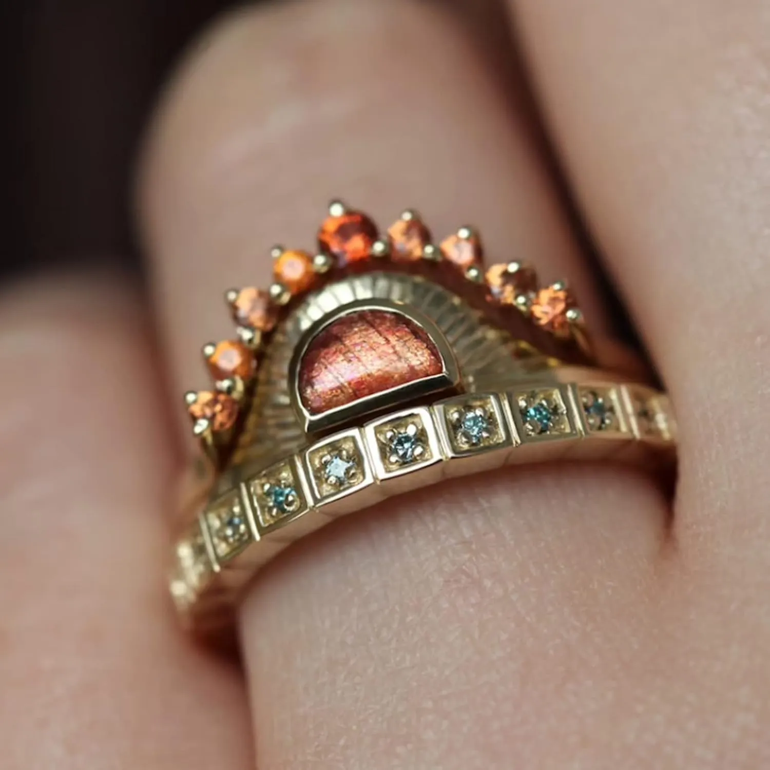Lady 3Pcs Three in One Rings Set for Womens Crown Shape Gemstone Engagement Rings Inlaid Zircon Dainty Jewelry (A, 8)